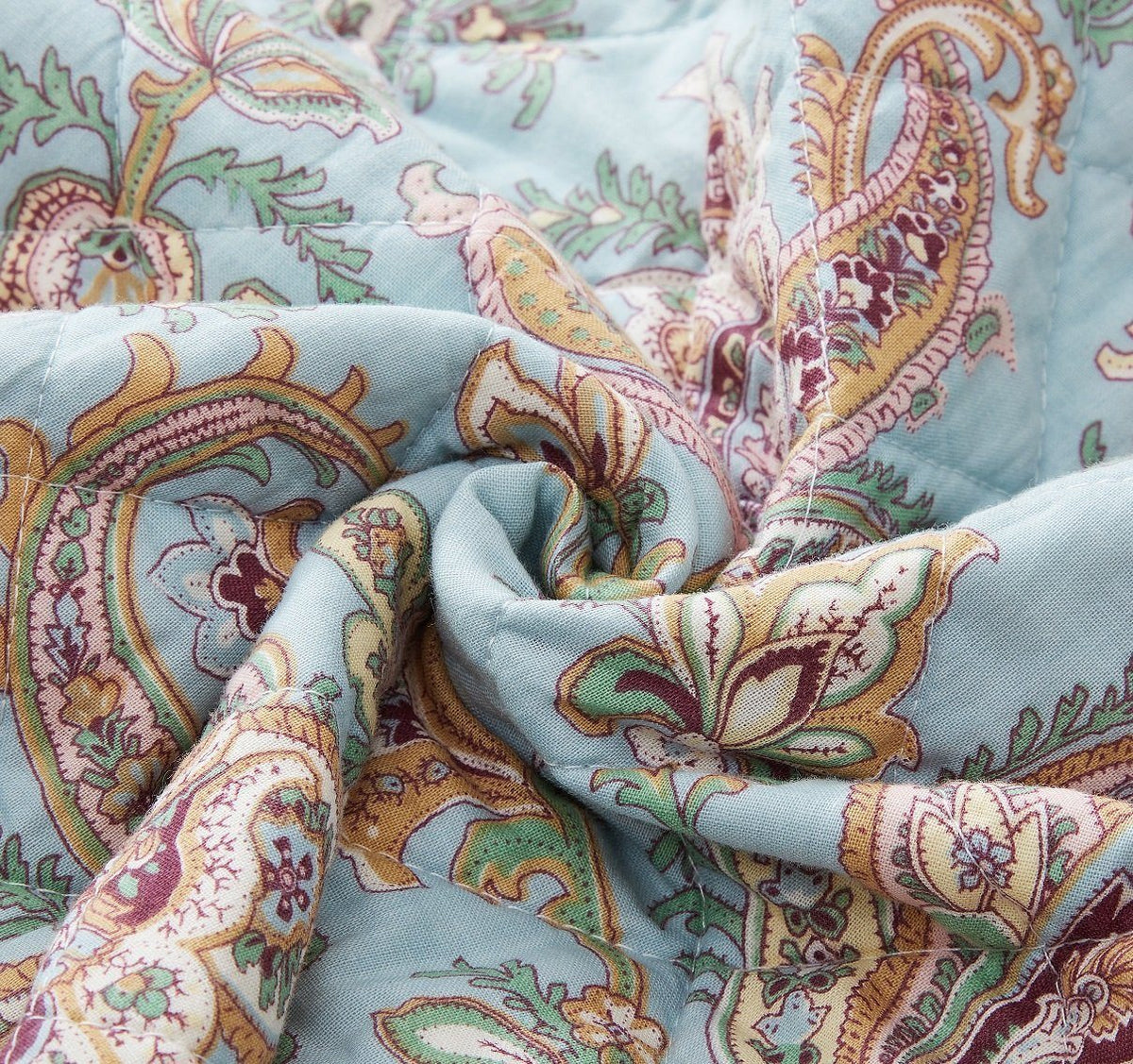 Burgundy velvet trim patchwork floral paisley cotton bedspread set
