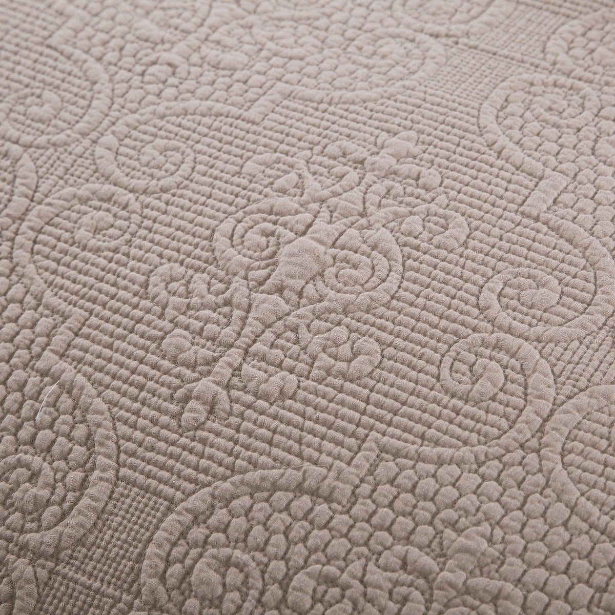 Taupe beige matelasse quilted bedspread set with pillow shams