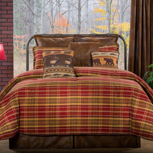 Cozy up your space with Big Sky Country Bedding Sets for Rustic Home Decor, featuring plaid and faux leather accents.