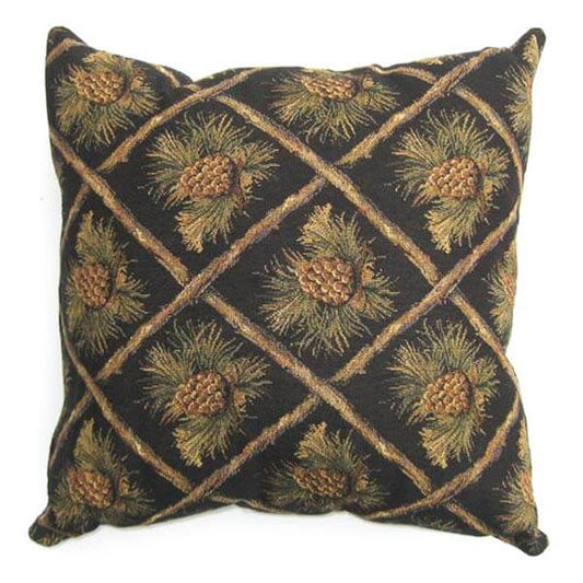 Pine Cone Elegance Black Accent Pillow 18"x18"