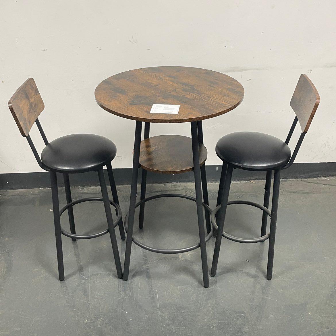 Rustic Brown Upholstered Bar Stool Set with Shelf and Backrest