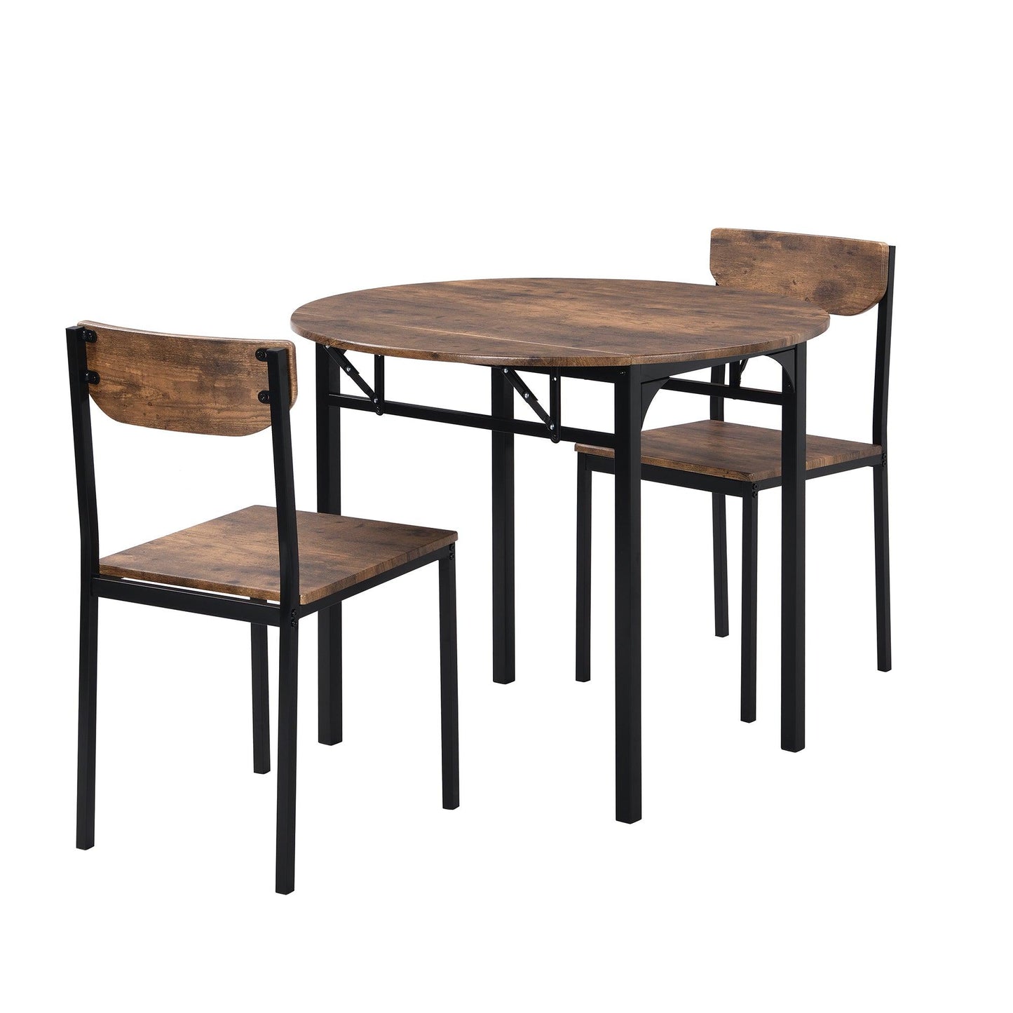 Compact 3-Piece Round Dining Set with Foldable Table