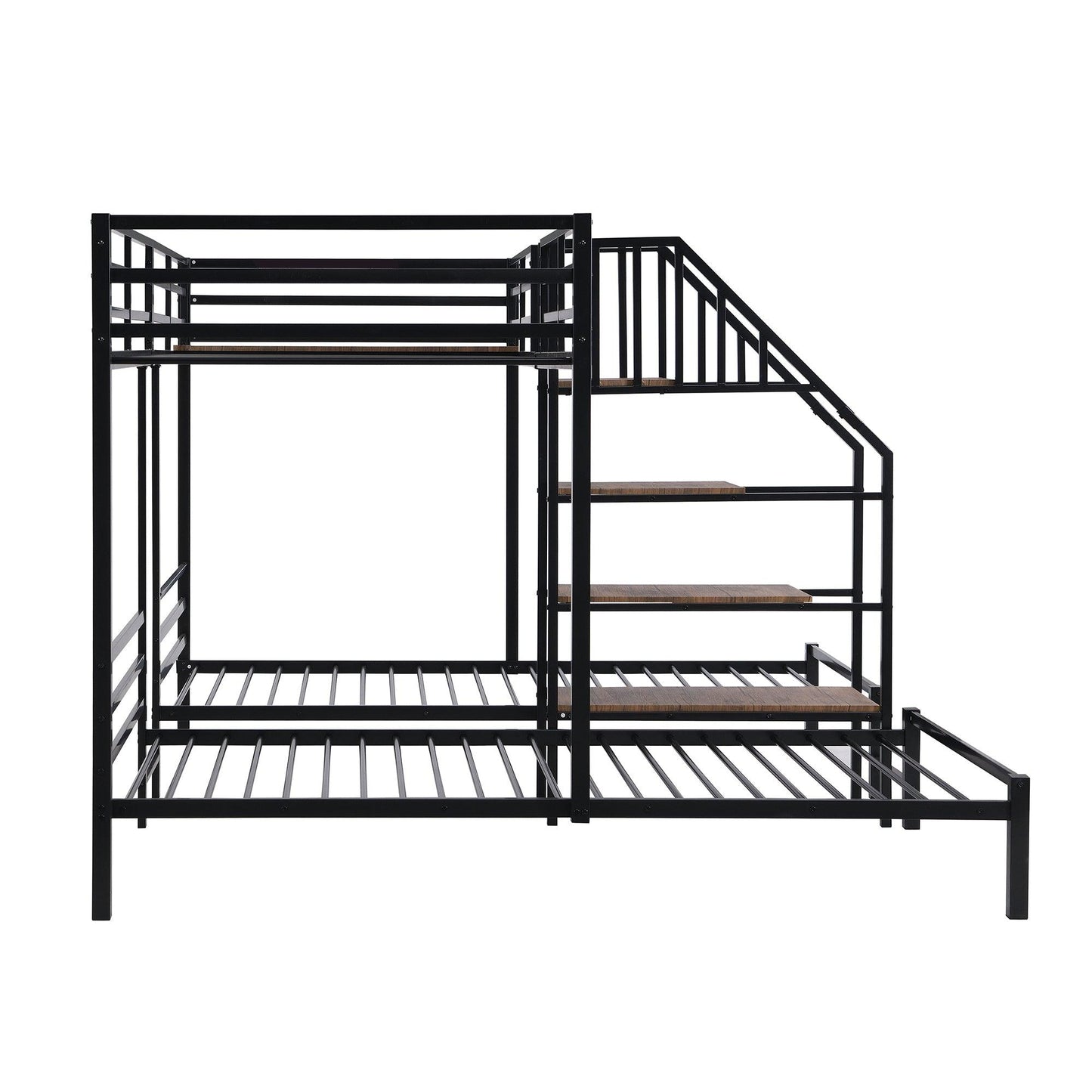 Metal Twin Over Twin & Twin Bunk Bed With Storage Shelves