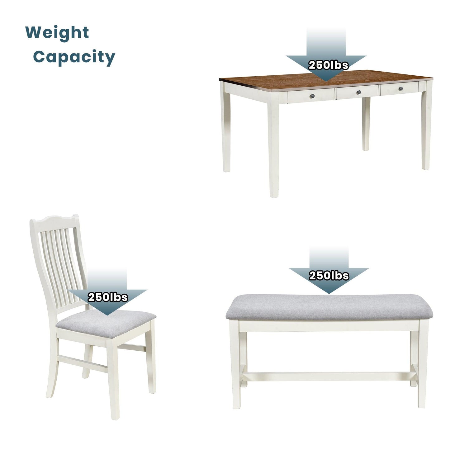 Mid-Century 6-Piece Wood Dining Table Set with Drawer