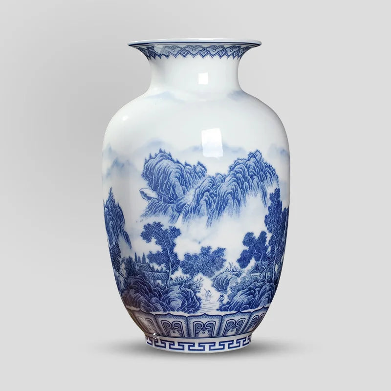 Antique blue and white Chinese ceramic vase for home decor.