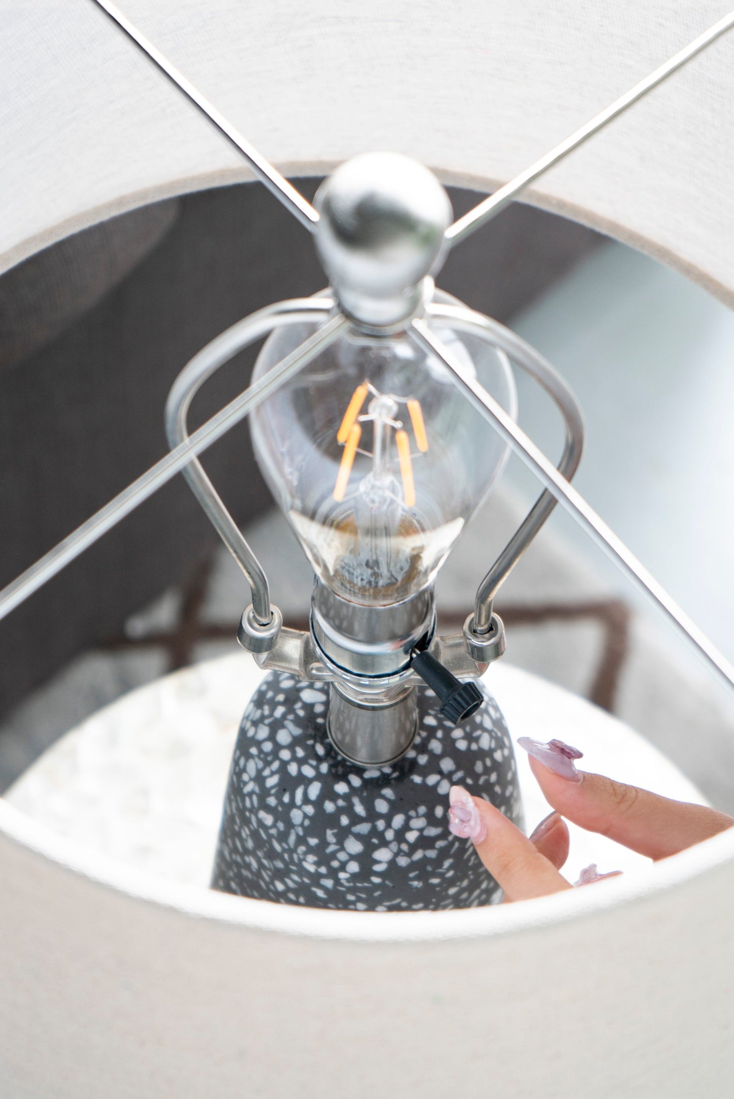 Stone Speckled Cone Table Lamp for Bedroom Nightstand