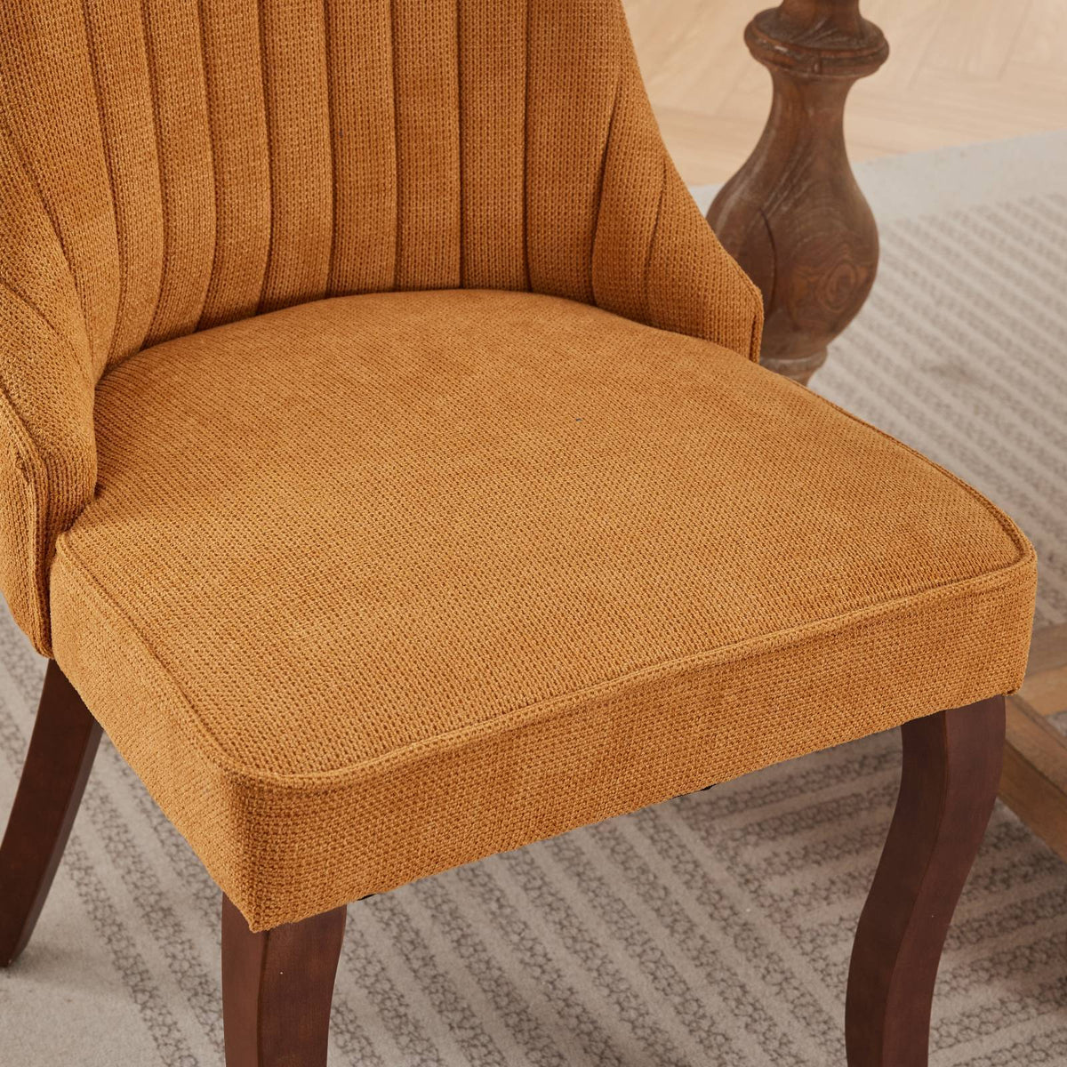 Set of 2 rayon flocking linen dining chairs with high back support