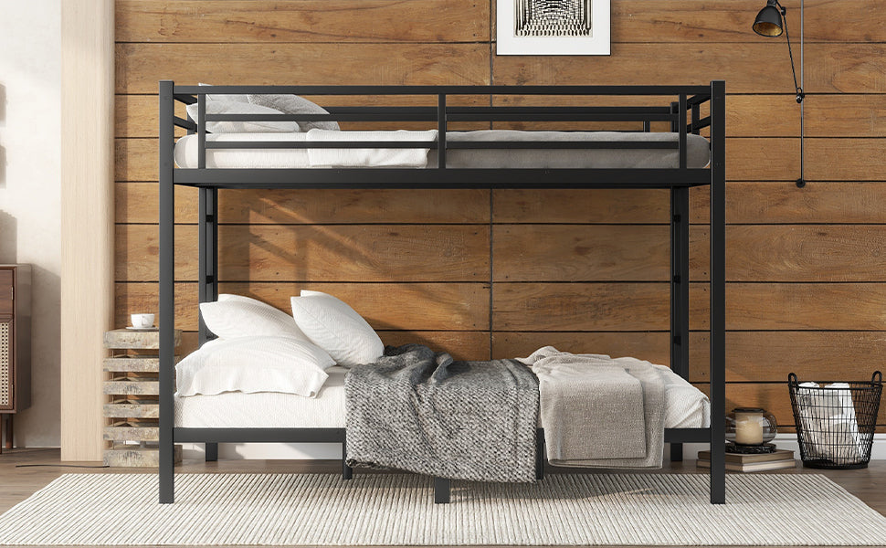 Metal Queen Over Queen Bunk Bed for Teens and Adults Black