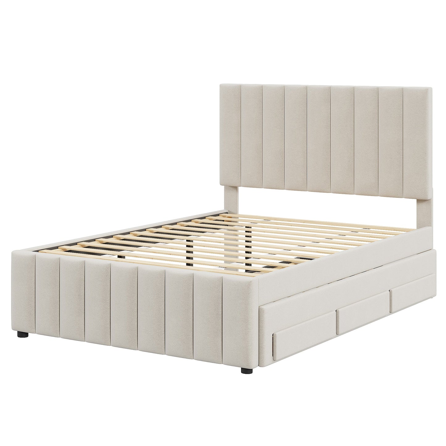 Full Size Upholstered Platform Bed with Trundle and Drawers