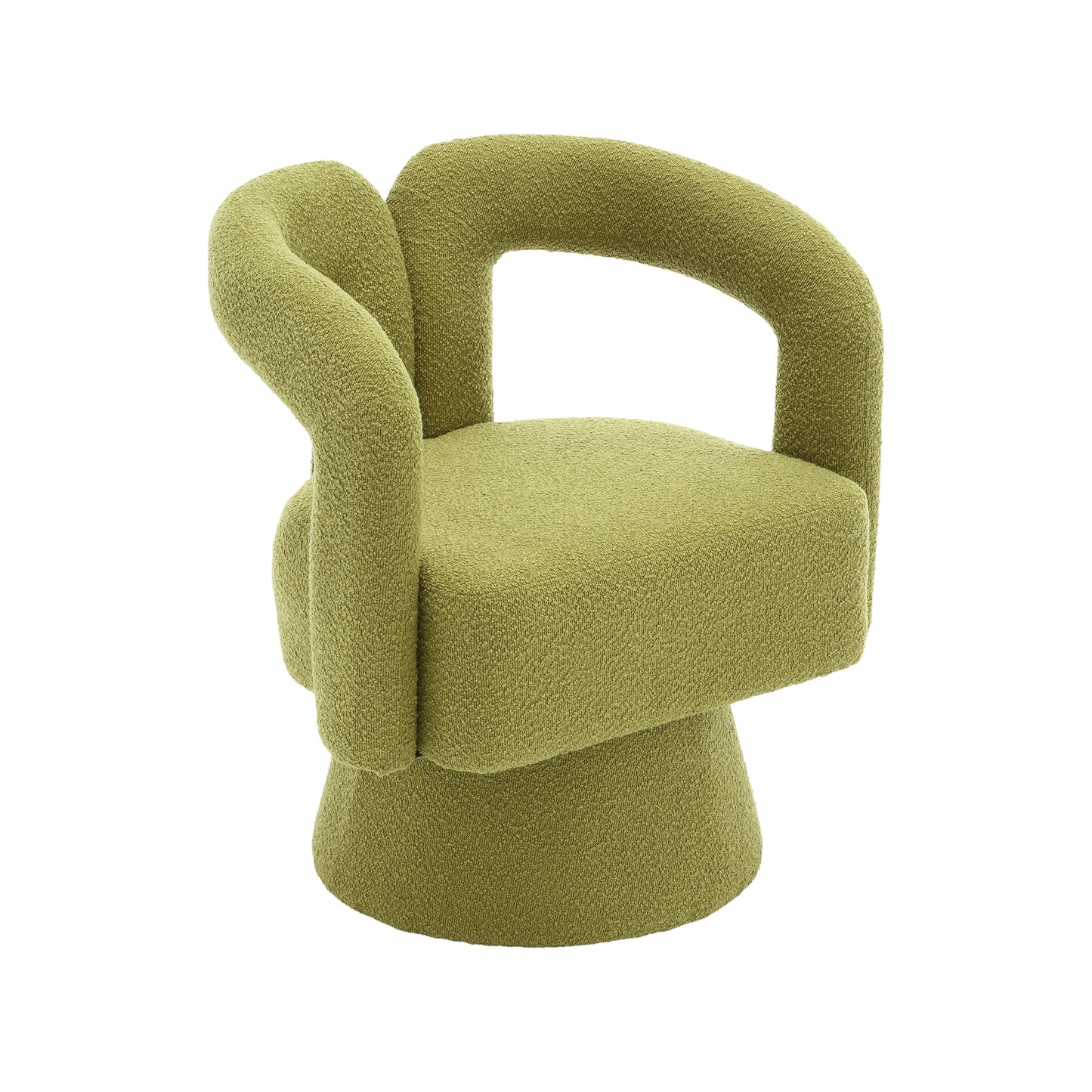 Olive Green Boucle 360-Degree Swivel Cuddle Barrel Chair