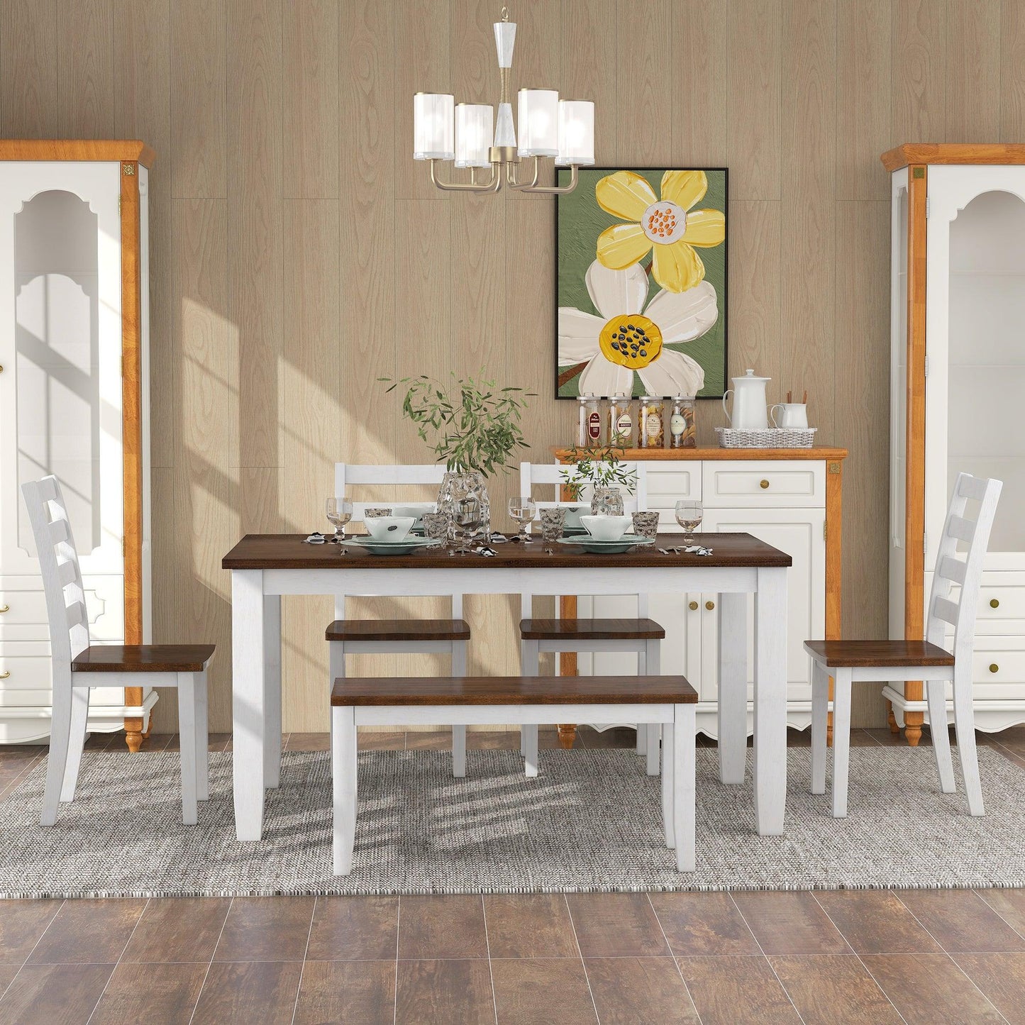 Rustic Style 6-Piece Dining Room Table Set with Chairs