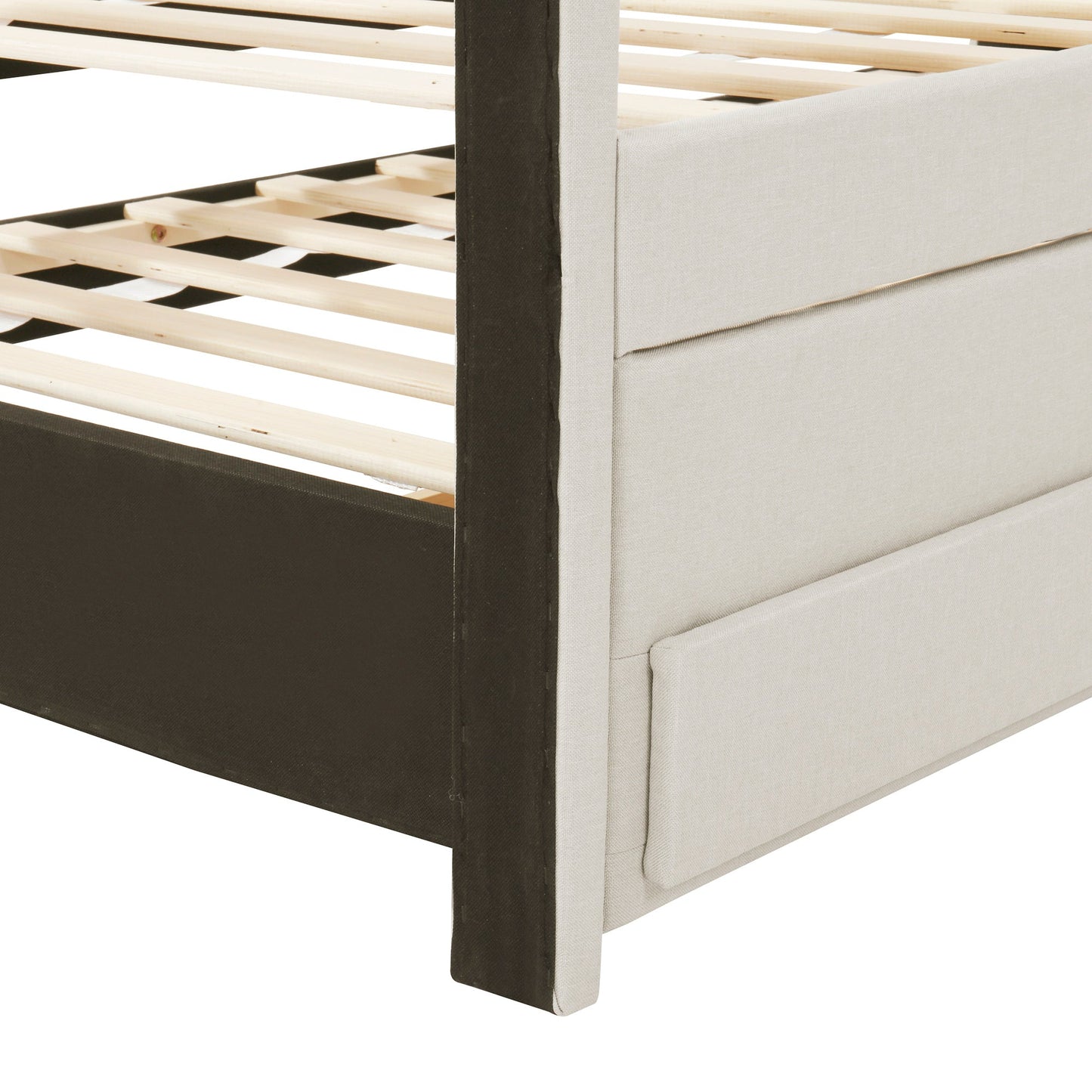 Full Size Upholstered Platform Bed with Trundle and Drawers