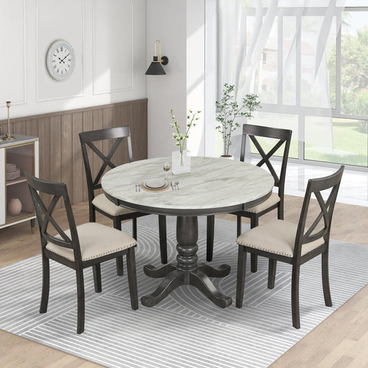 Dining Table and Chairs Set for 4 Persons Solid Wood