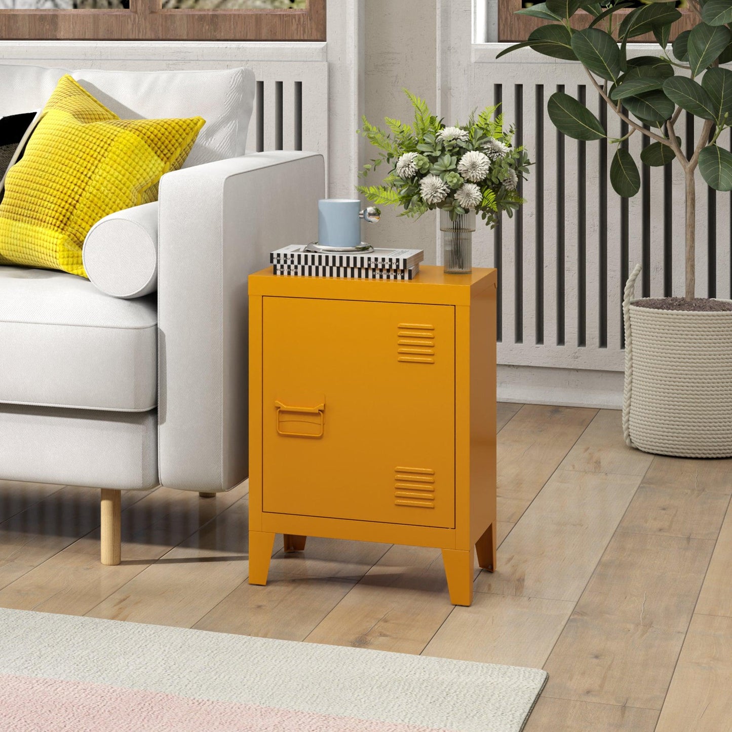 Vibrant Yellow Metal Nightstand - Versatile Bedside Storage Cabinet with Adjustable Shelf, Easy Assembly for Bedroom and Living Room