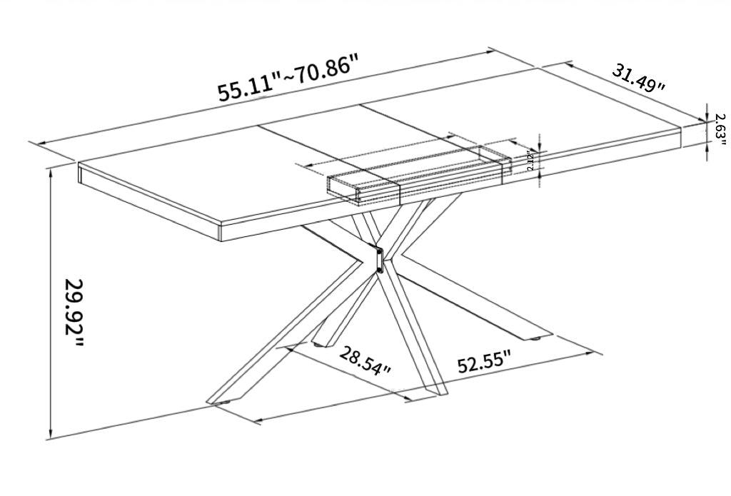 Expandable Retro Rectangular Dining Table with Antique Wood Top and Black Iron Base, Includes Storage Box, Seats 6