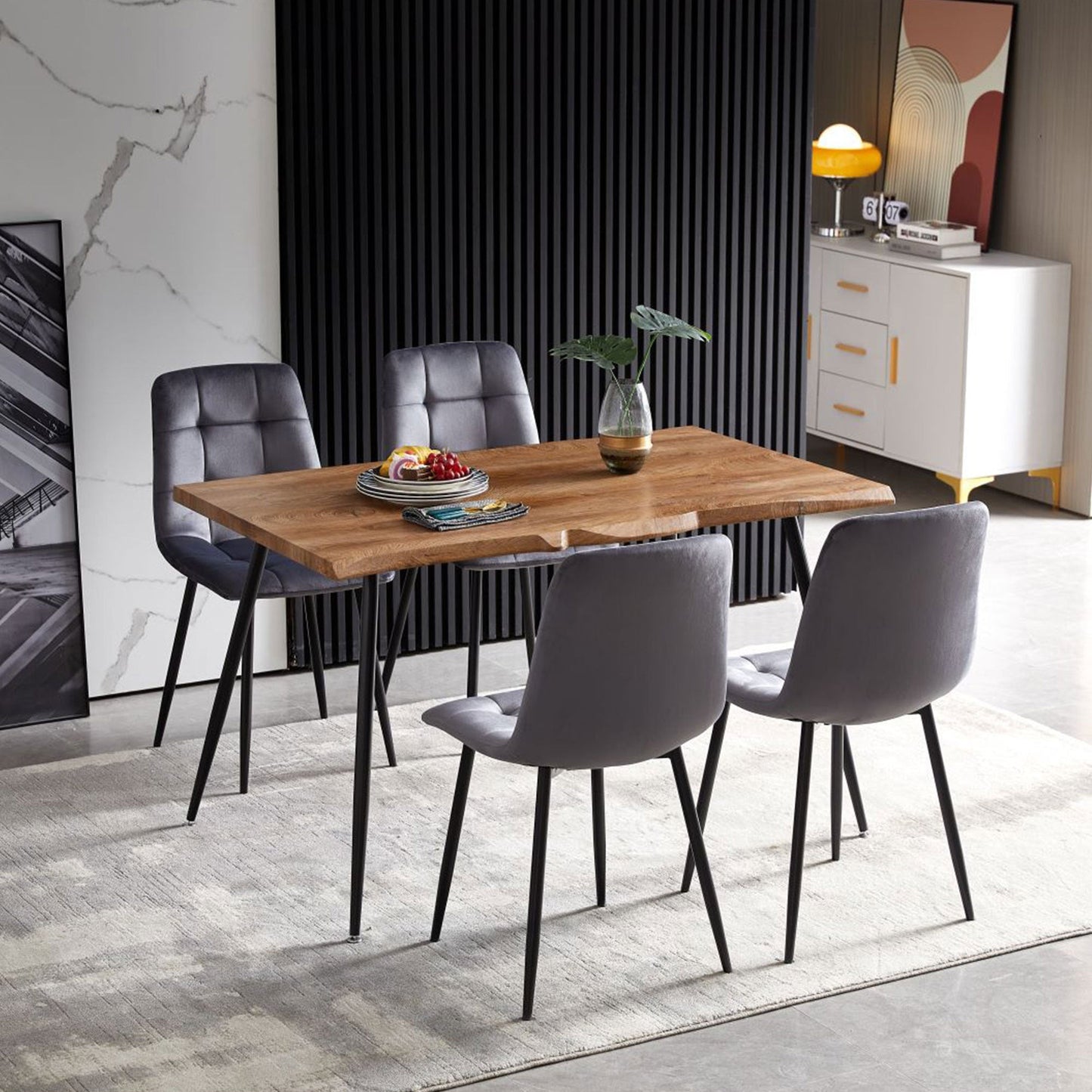 Chic Asymmetric Dining Table with Sturdy Metal Base