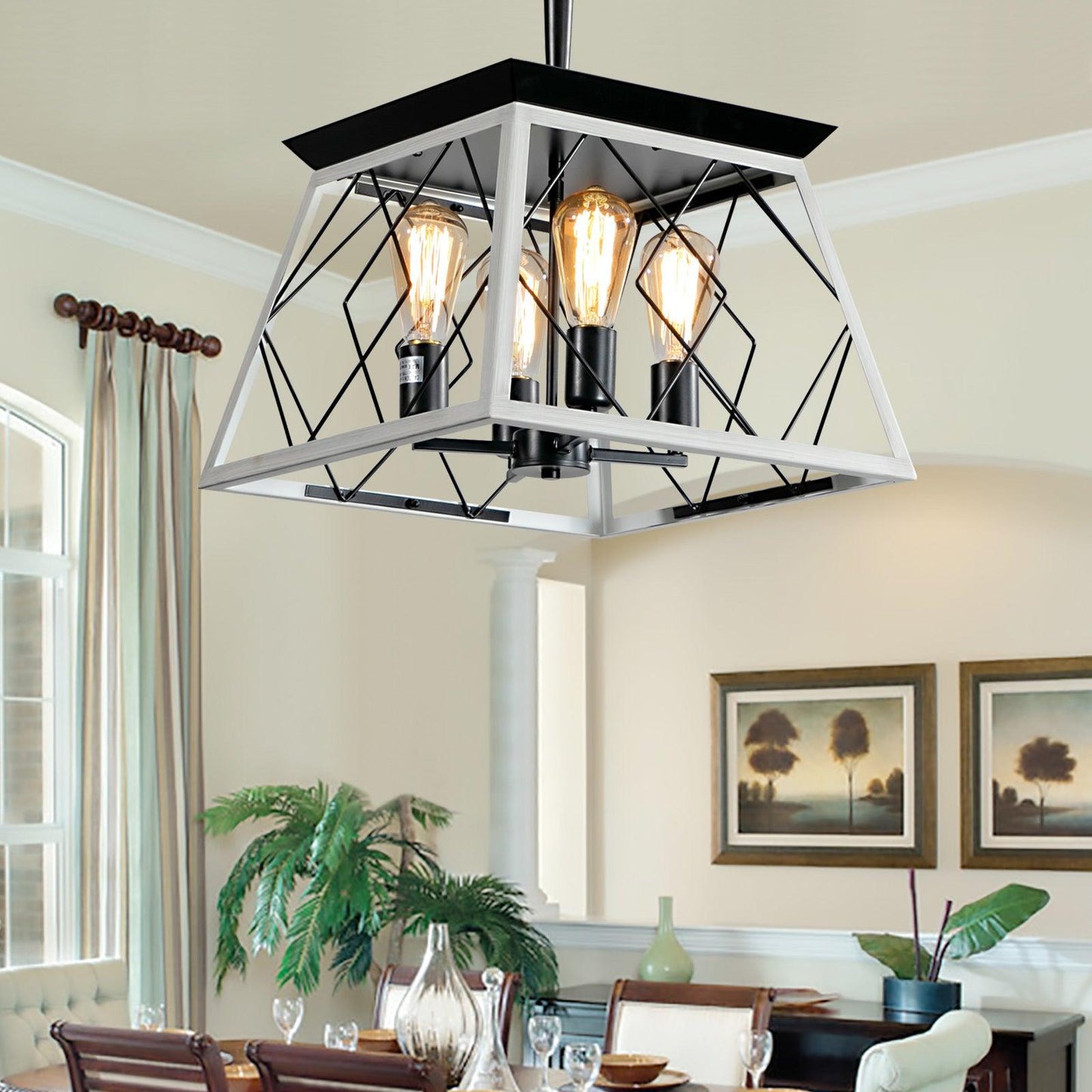 Adjustable 4-Light Rustic White Farmhouse Chandelier for Modern Dining Rooms (No Bulbs Included)