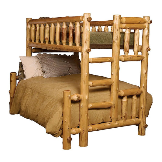 Handcrafted Cedar Log Double/Single Bunk Bed with unique character and sturdy construction for a cozy sleep space.