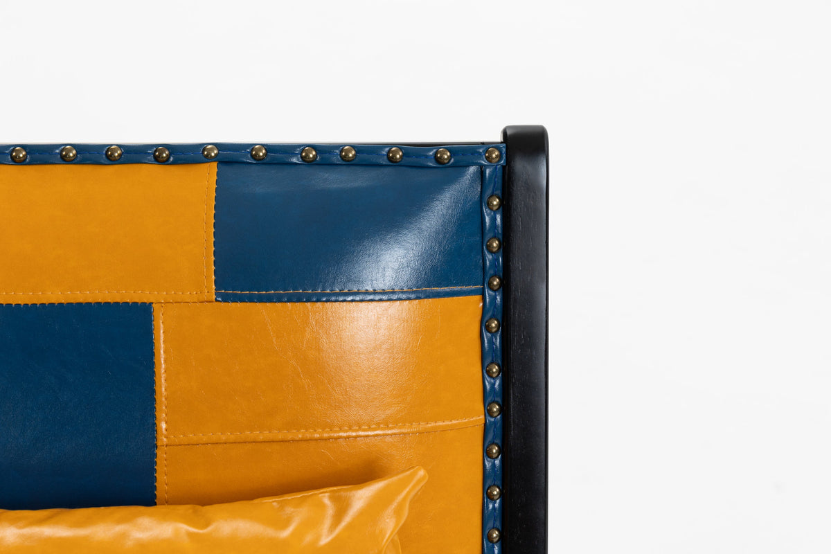 Blue and yellow Scandinavian style PU leather accent chair