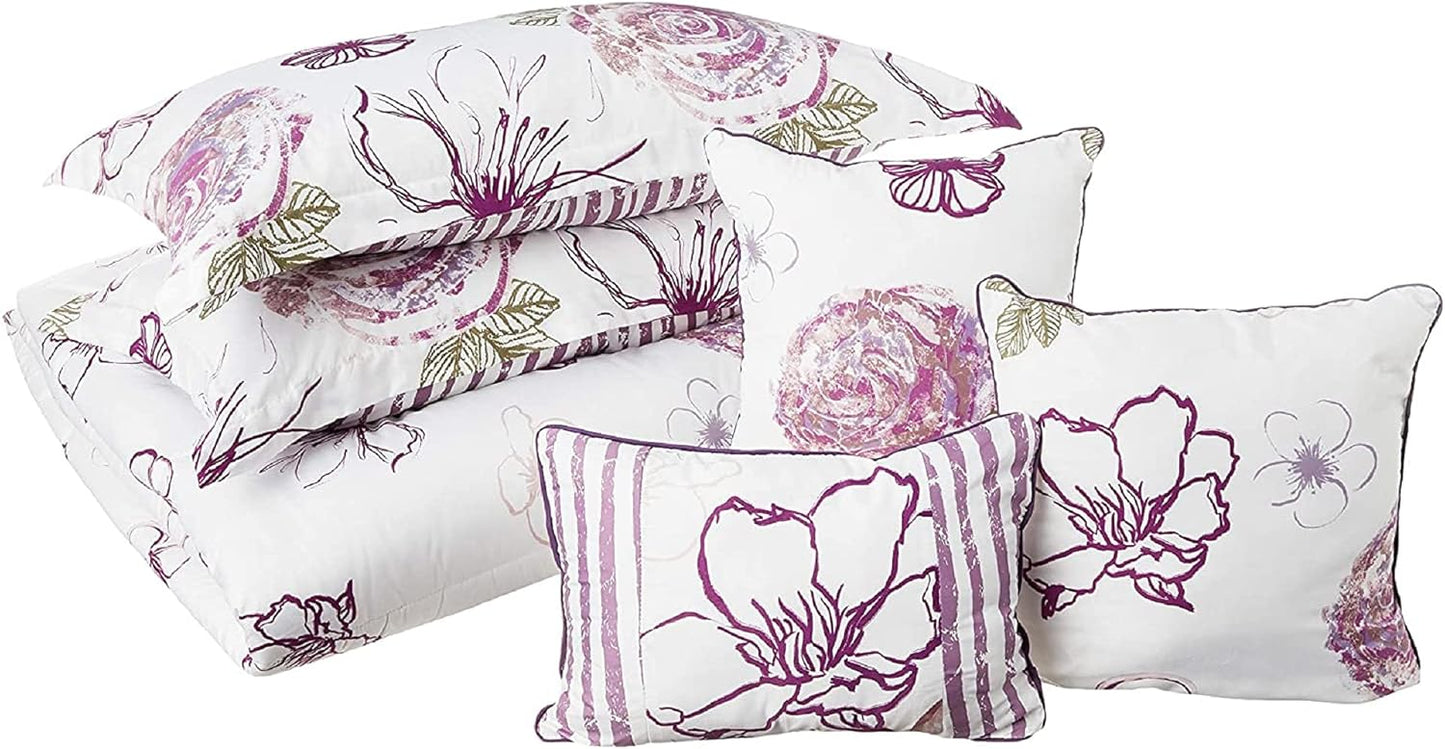 Angelica Queen Purple Comforter Set 7 Piece