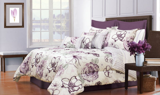 Angelica Queen Purple Comforter Set 7 Piece