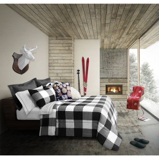 Buffalo Plaid Comforter Set King Reversible White Black Cabin