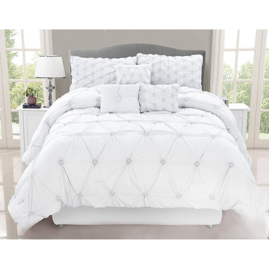 Chateau Comforter Set 7 Piece Queen White Bedding By DecoElegance