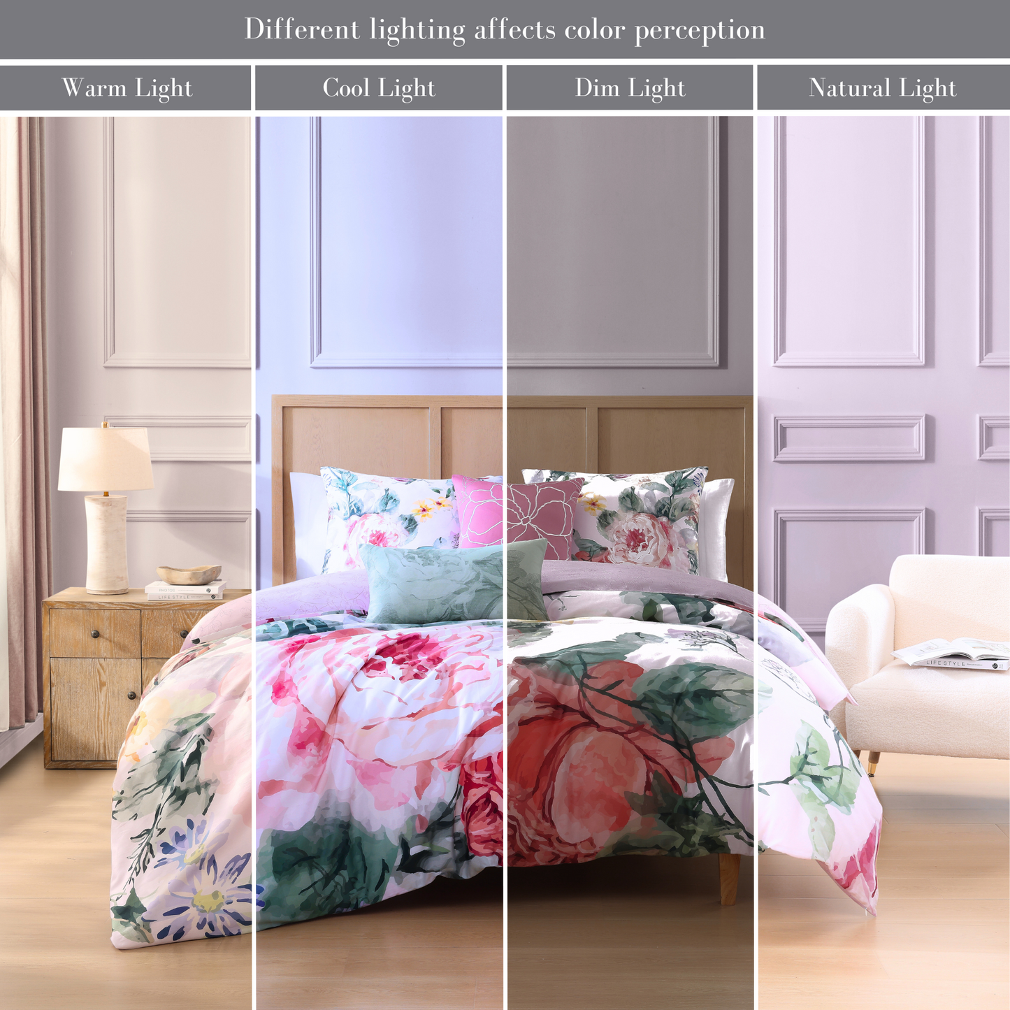 Romantic Elegance Pink Floral Reversible 5-Piece Comforter Set