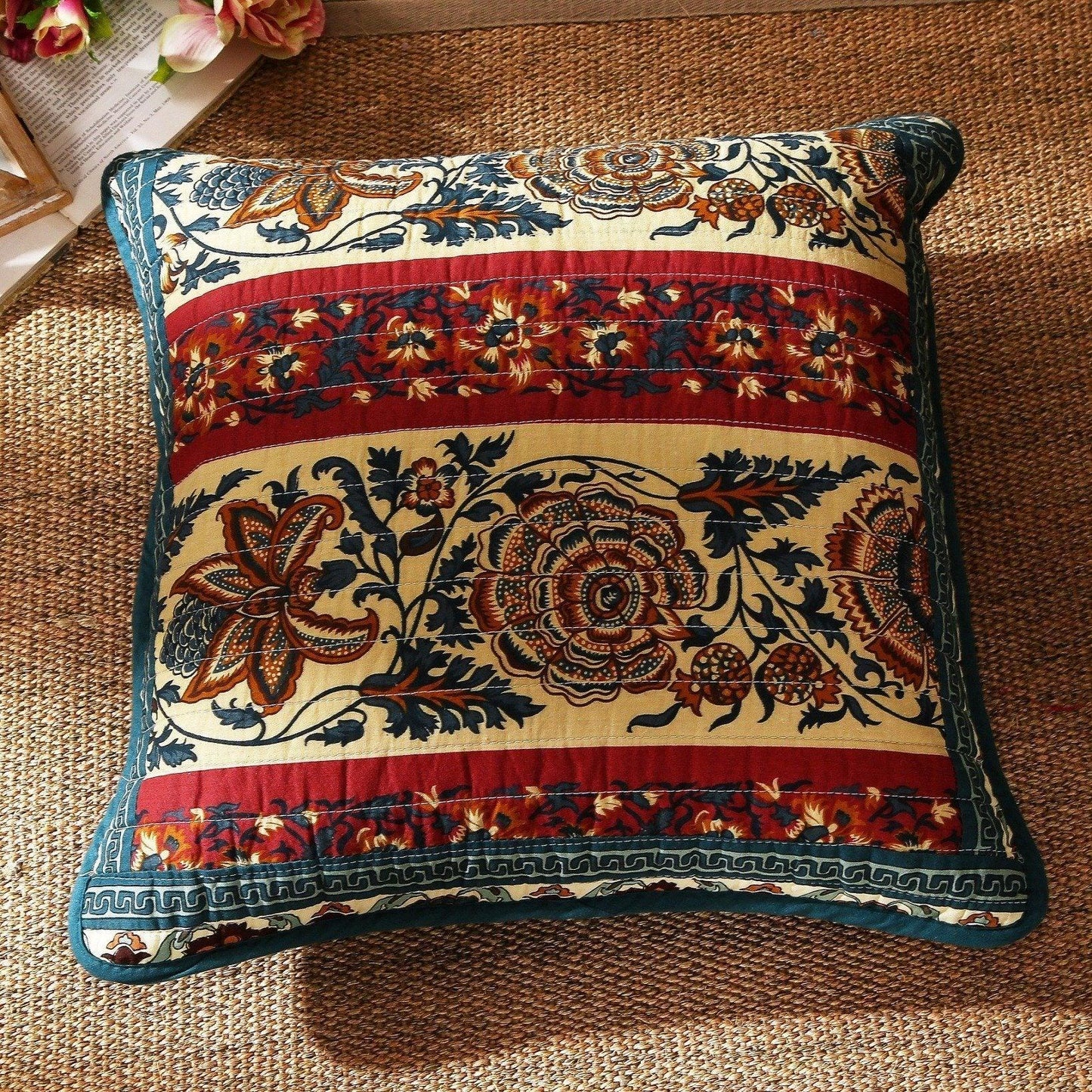Dark floral bohemian cushion covers, set of two, 18 inch