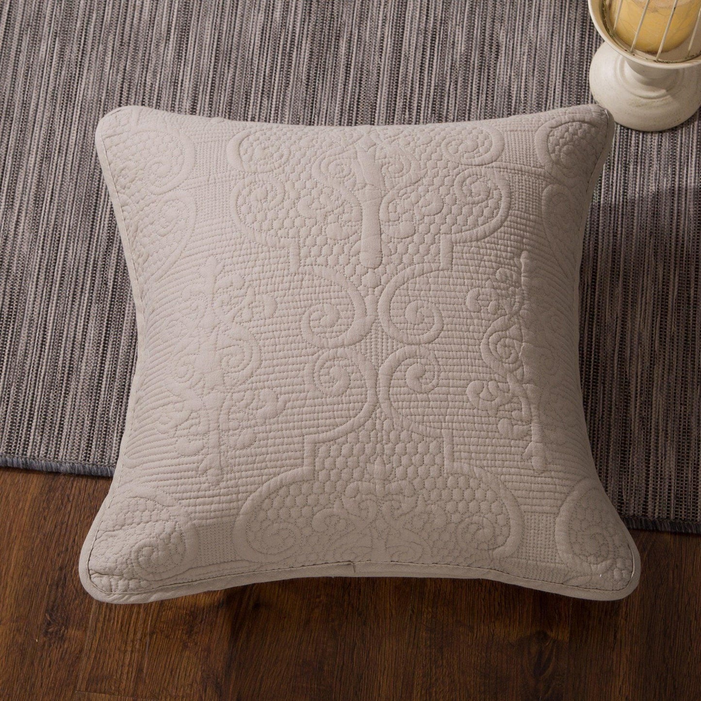 2 Piece Cushion Cover Set 18x18 Sandy Beige Taupe Floral Damask