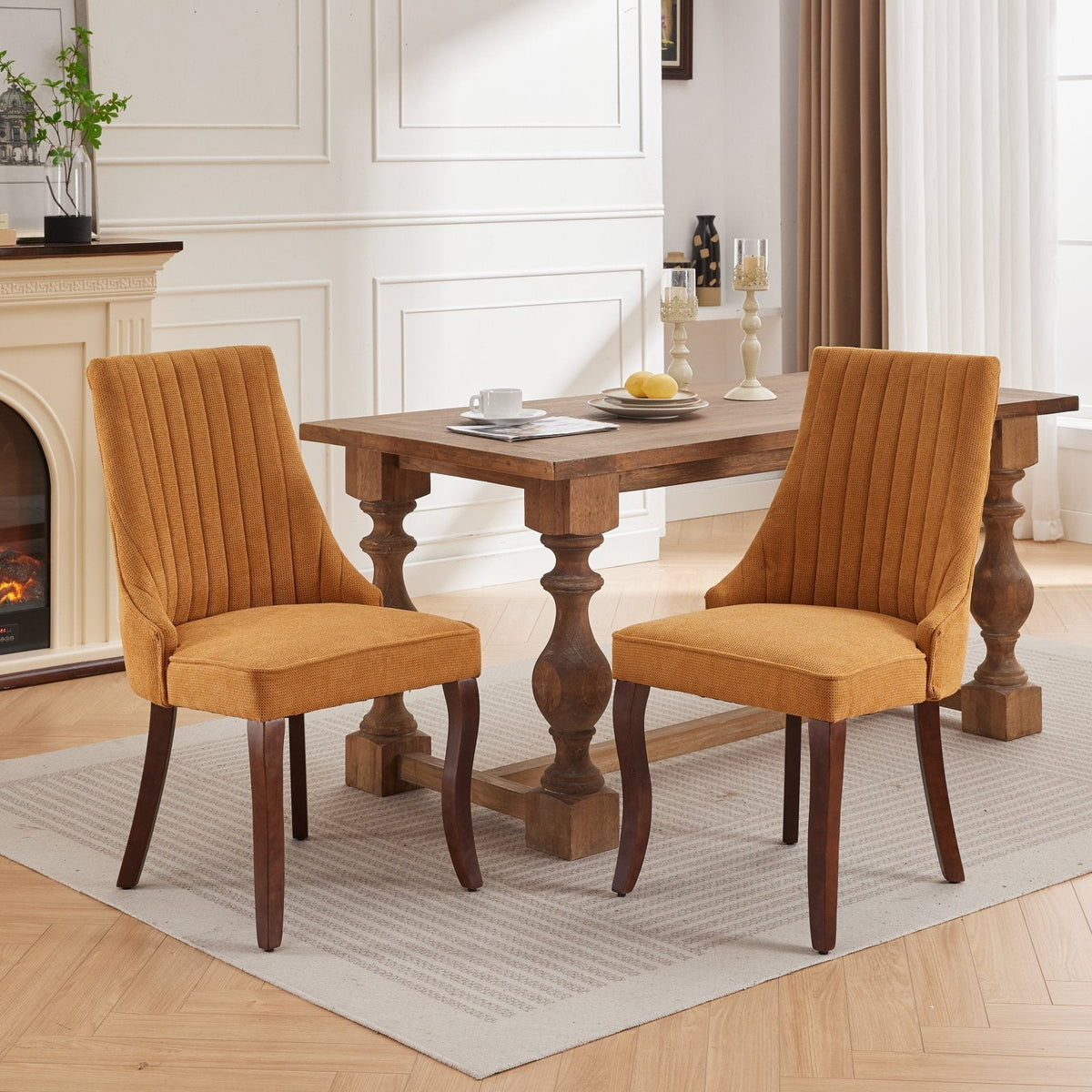 Set of 2 rayon flocking linen dining chairs with high back support
