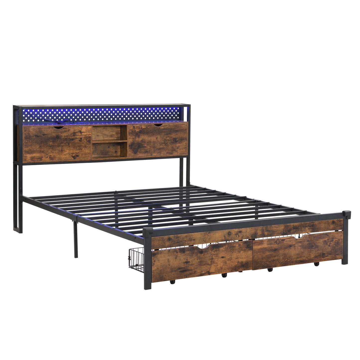 King Size Metal Platform Bed Frame with USB Charging Station