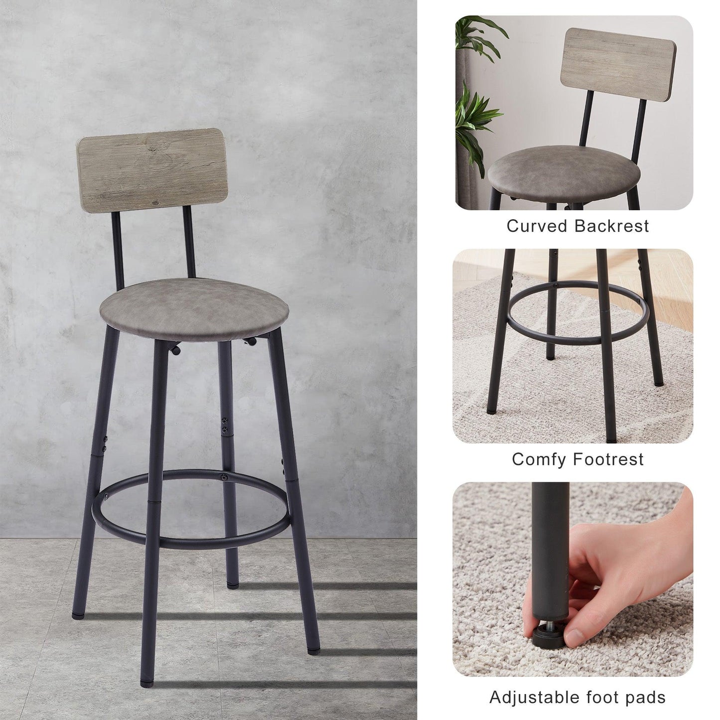 Bar Table Set with 2 Bar stools PU Soft seat with backrest