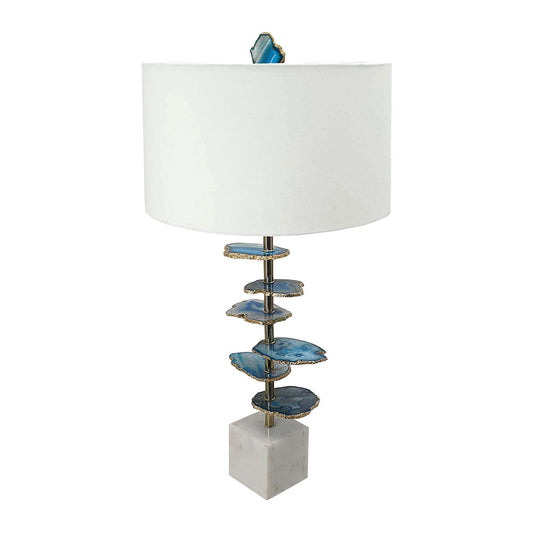Blue And White Agate Slice Table Lamp Marble Base For Homes