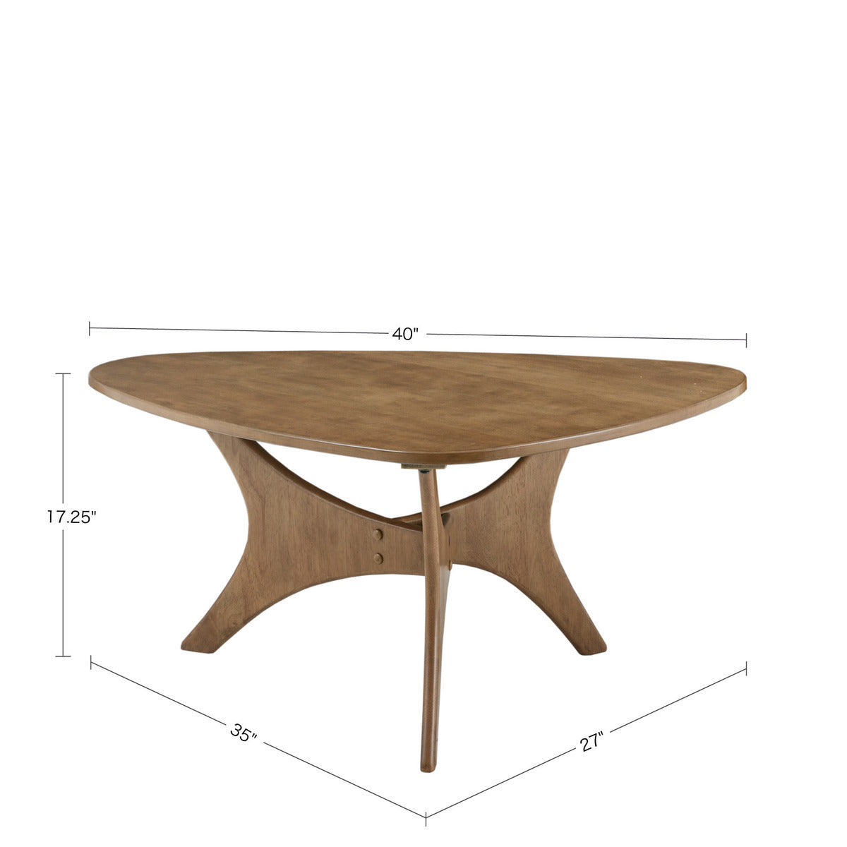 Ink Ivy Blaze solid wood triangle coffee table with cross base.