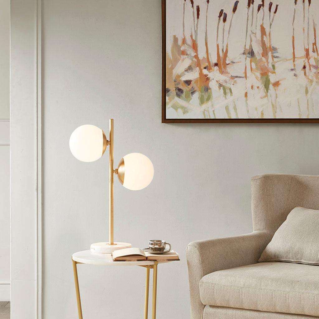 Modern Gold and Marble Table Lamp with Glass Shade