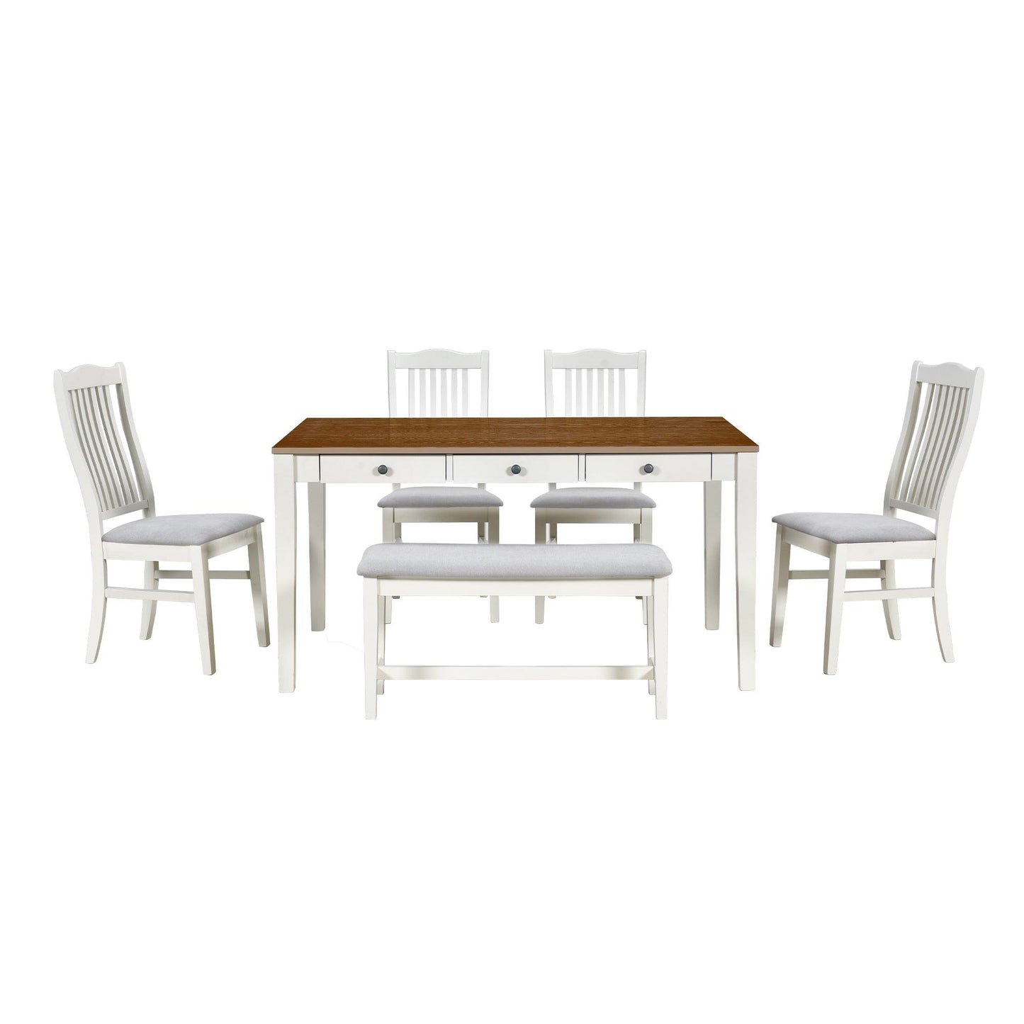 Mid-Century 6-Piece Wood Dining Table Set with Drawer