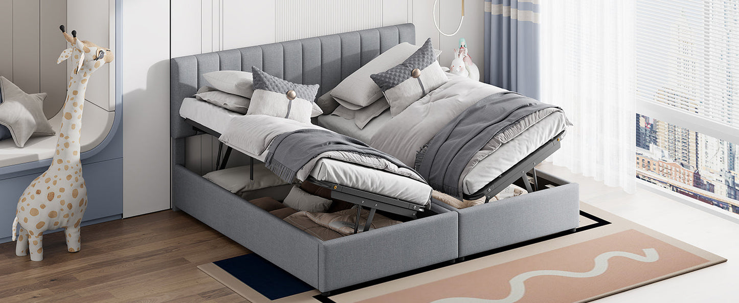 King Size Upholstered Platform Bed with Hydraulic Storage Gray