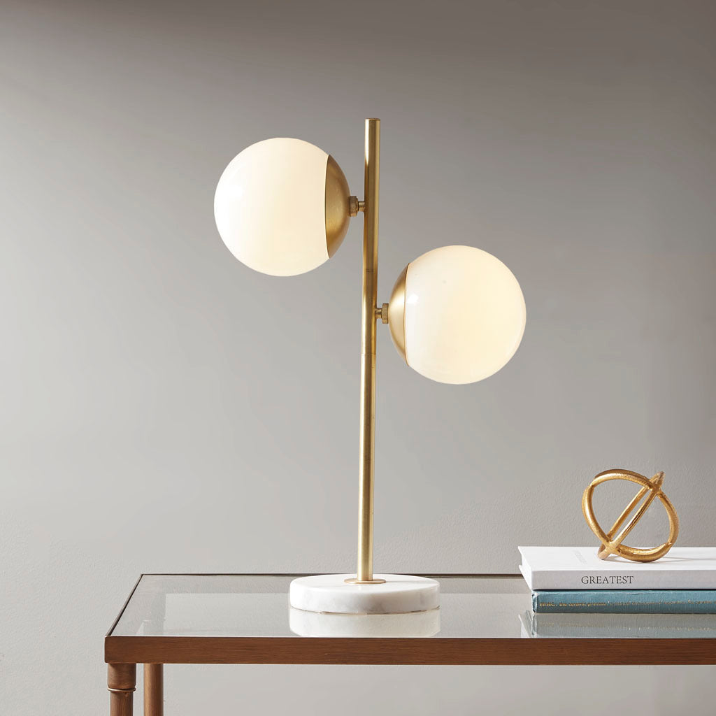 Modern Gold and Marble Table Lamp with Glass Shade