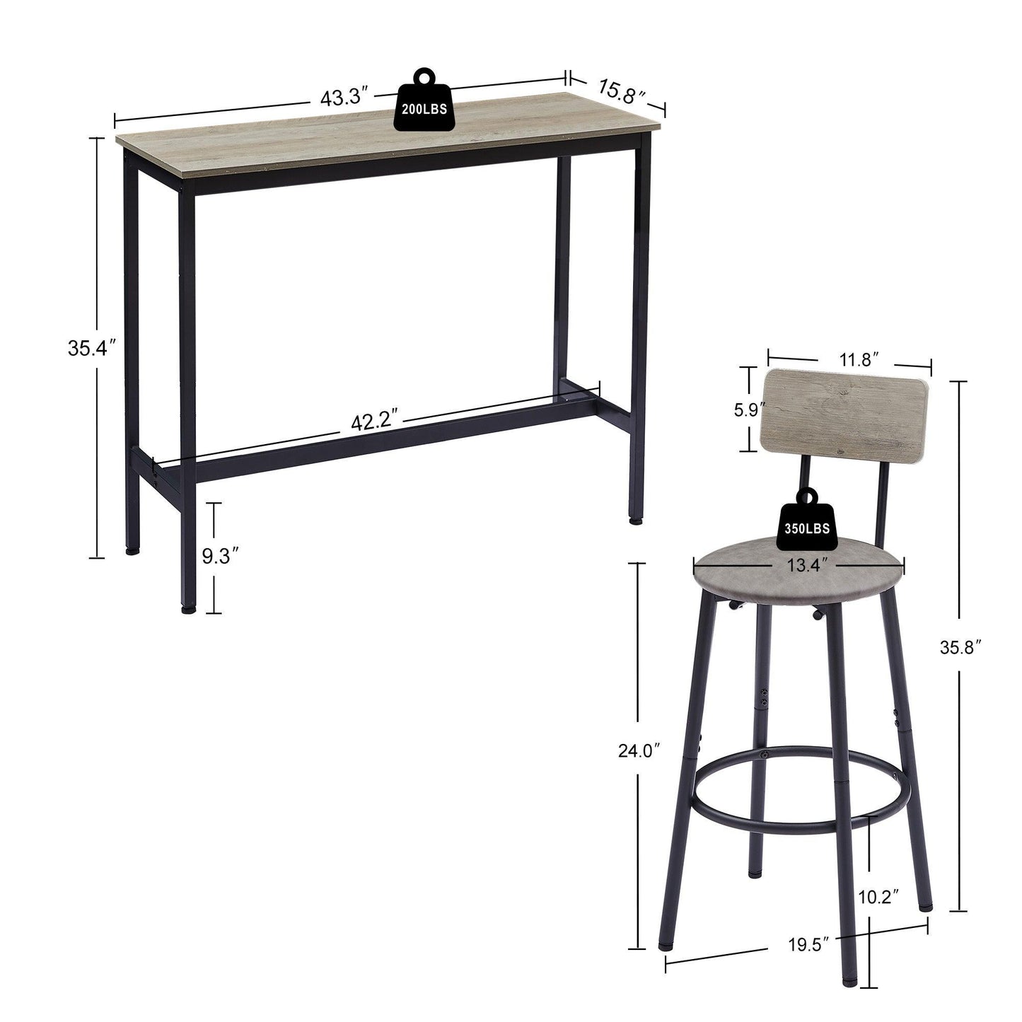 Bar Table Set with 2 Bar stools PU Soft seat with backrest