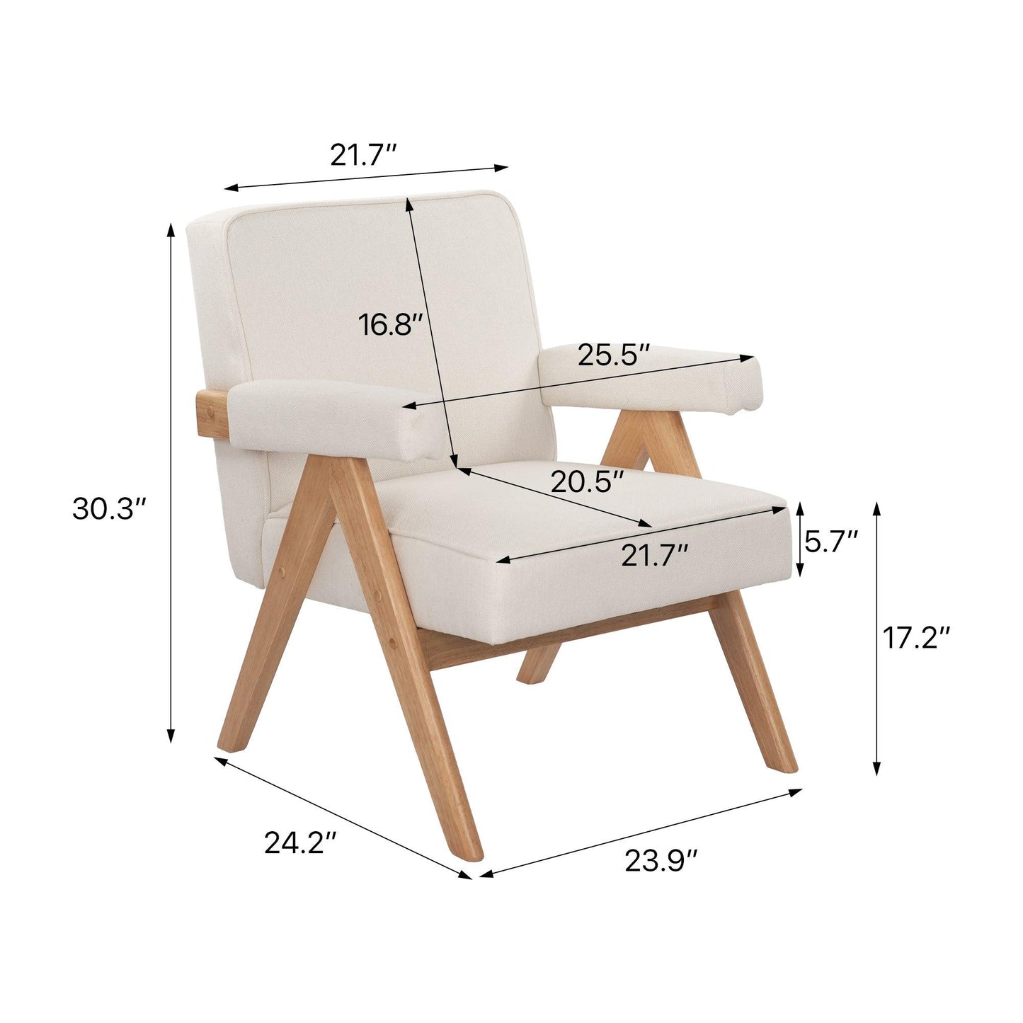 Elegant Beige Leisure Chair with Wooden Legs and Cushions for Living Room, Bedroom, or Study