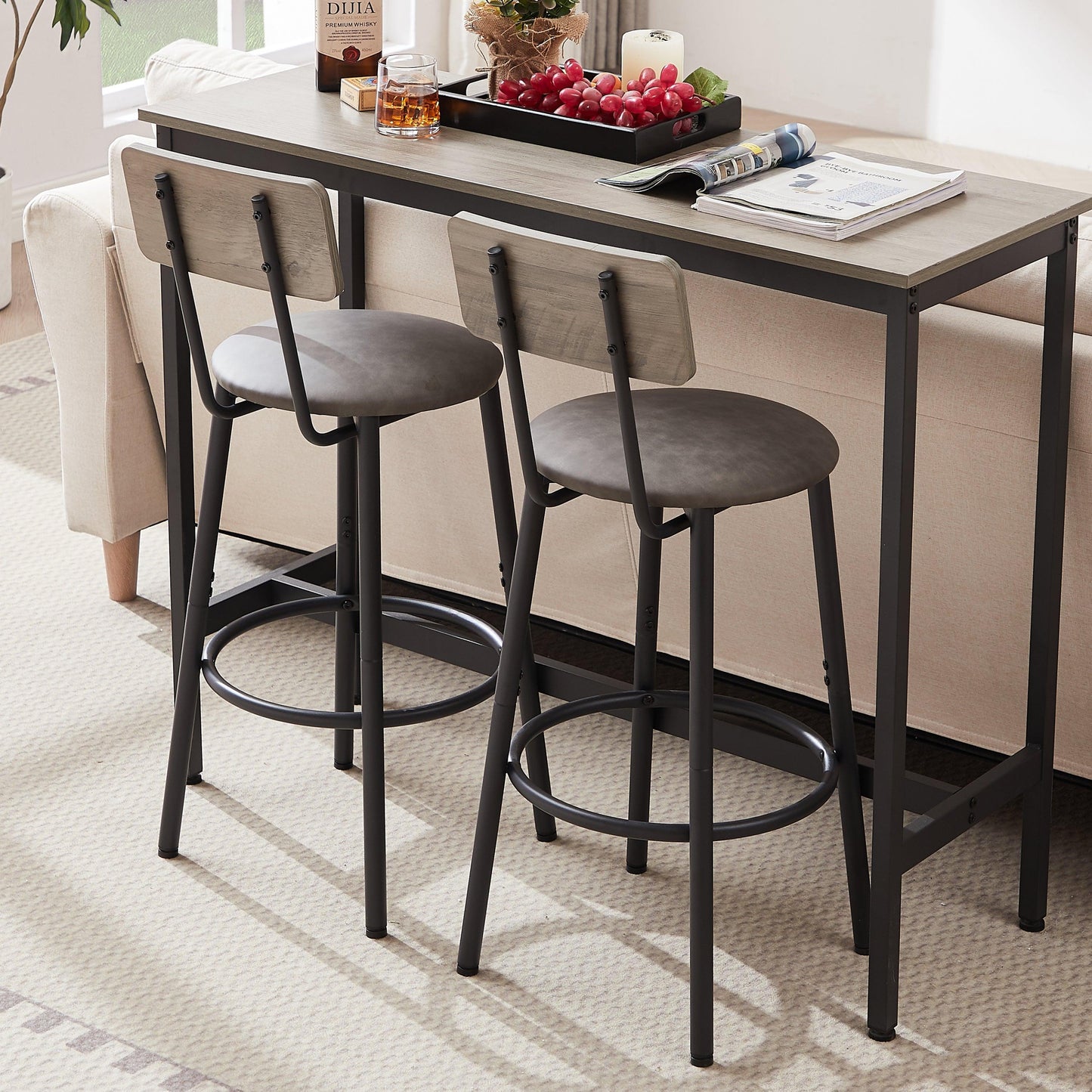 Bar Table Set with 2 Bar stools PU Soft seat with backrest