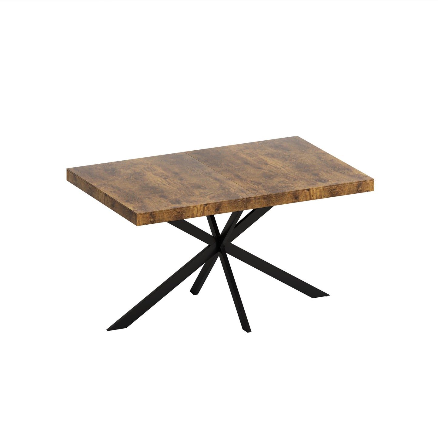 Expandable Retro Rectangular Dining Table with Antique Wood Top and Black Iron Base, Includes Storage Box, Seats 6