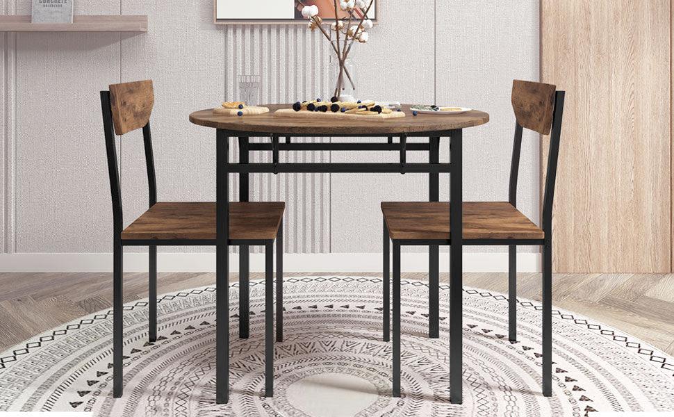 Compact 3-Piece Round Dining Set with Foldable Table