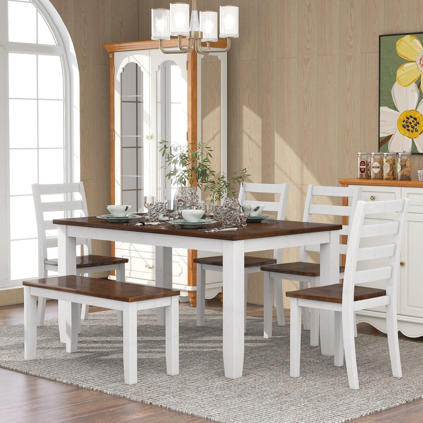 Rustic Style 6-Piece Dining Room Table Set with Chairs