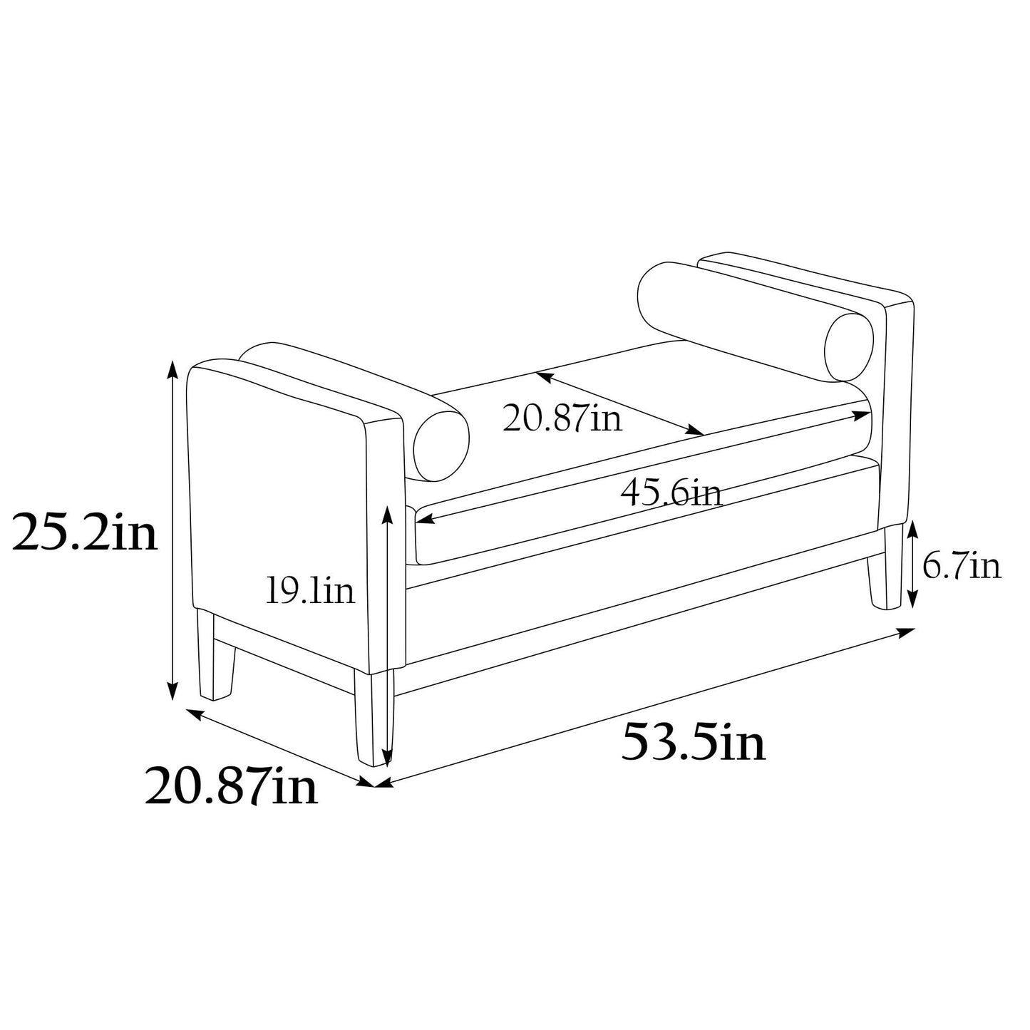 53.5"W Stylish Upholstered Bench with Wood Legs & Bolster Pillows for Bedroom, Living Room, Entryway, Light Gray