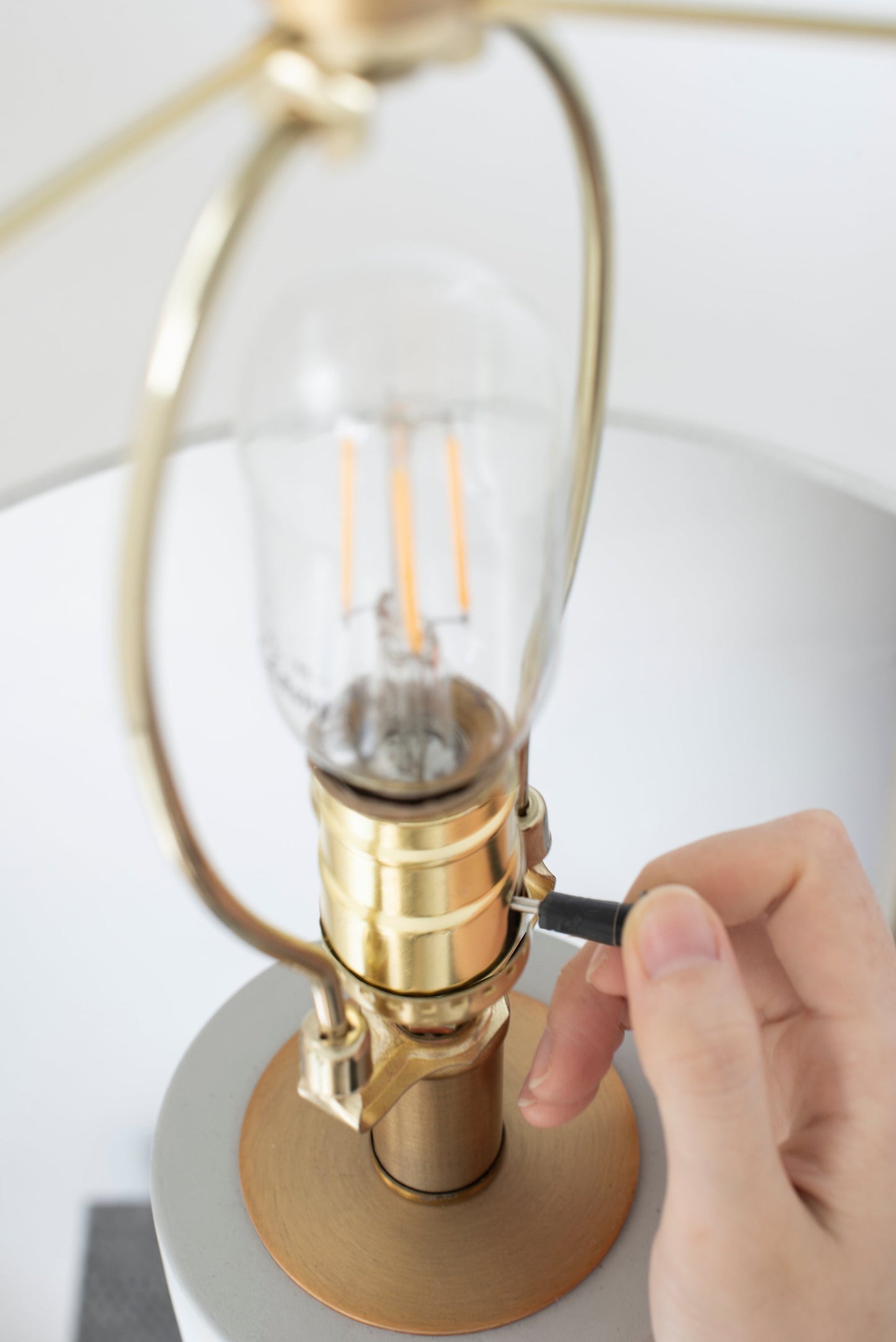 Industrial Cement And Metal Table Lamp White Gold Decor