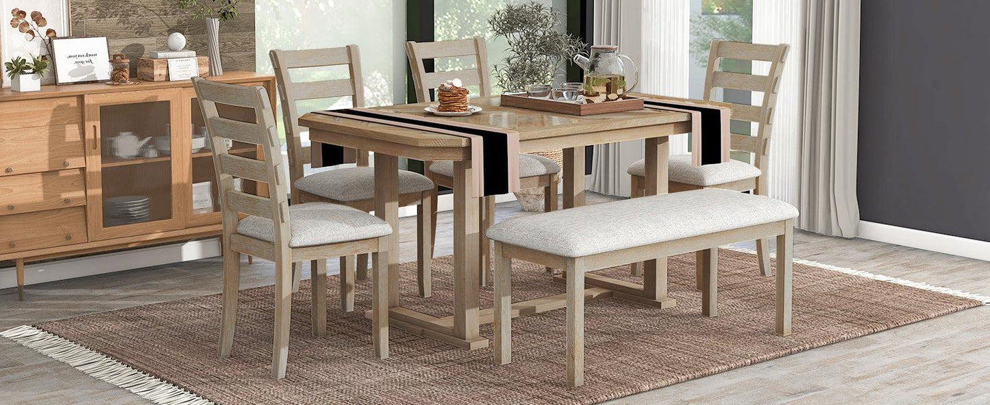 6-Piece Rubber Wood Dining Table Set with Soft Cushions