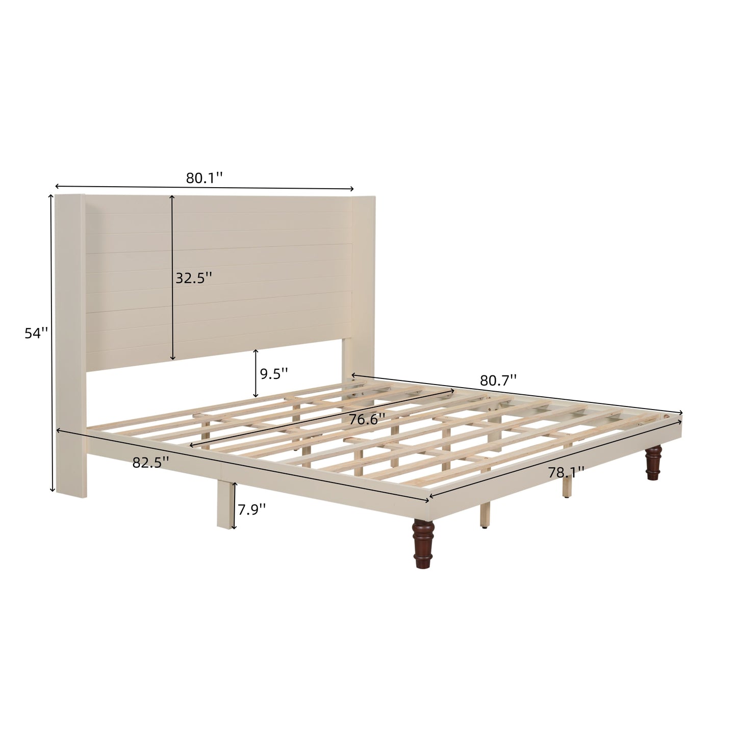 Stylish High Headboard Bed King Size 54 Inch Beige Design