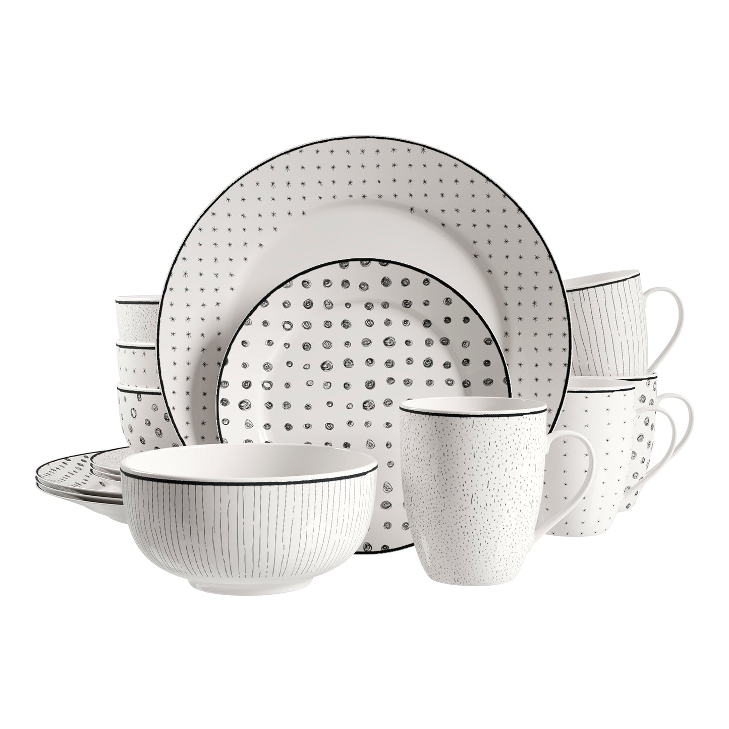 Dinnerware Set 12 Piece Black and White Service for 4